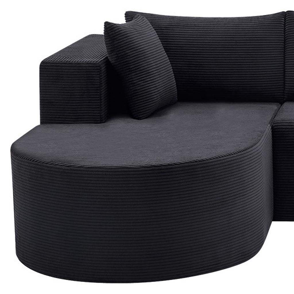105" Black Corduroy Modular Left Rounded Chaise Style Sofa With Toss Pillows - HomeRoots - Flyclothing LLC