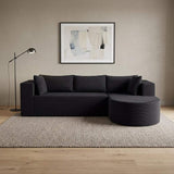 105" Black Corduroy Modular Right Rounded Chaise Style Sofa With Toss Pillows - HomeRoots - Flyclothing LLC
