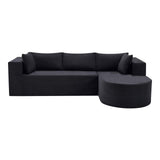 105" Black Corduroy Modular Right Rounded Chaise Style Sofa With Toss Pillows - HomeRoots - Flyclothing LLC