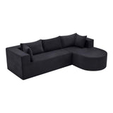 105" Black Corduroy Modular Right Rounded Chaise Style Sofa With Toss Pillows - HomeRoots - Flyclothing LLC