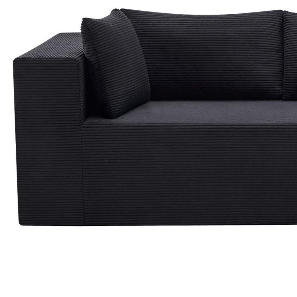105" Black Corduroy Modular Right Rounded Chaise Style Sofa With Toss Pillows - HomeRoots - Flyclothing LLC