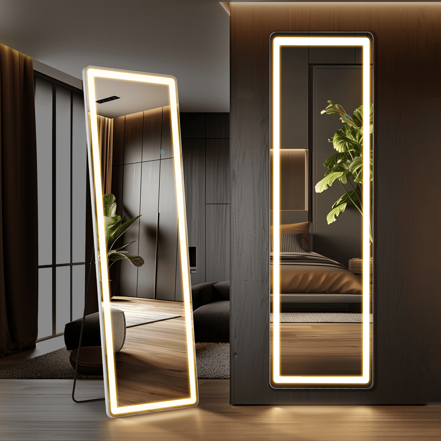 60" Silver Lighted Freestanding And Wall Mounted Framed Full Length Mirror - HomeRoots - Flyclothing LLC