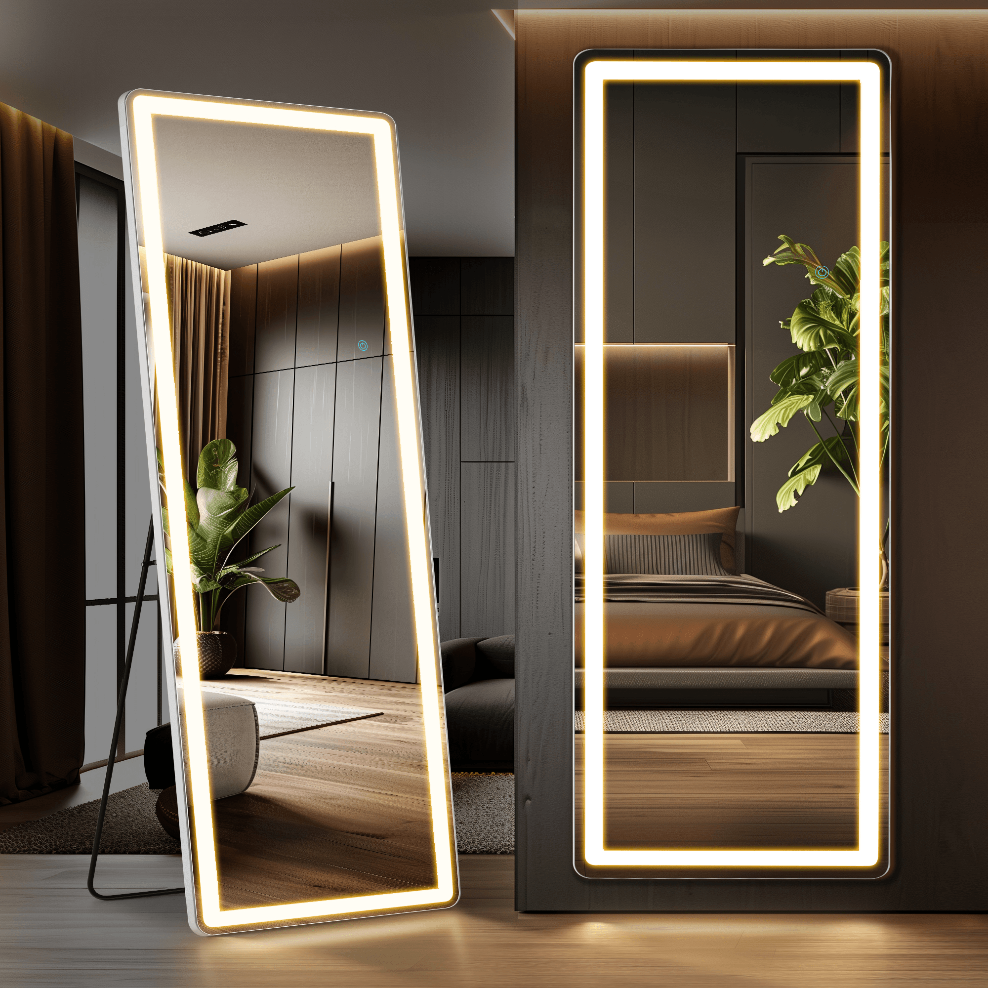 70" Silver Lighted Freestanding And Wall Mounted Framed Full Length Mirror - HomeRoots - Flyclothing LLC