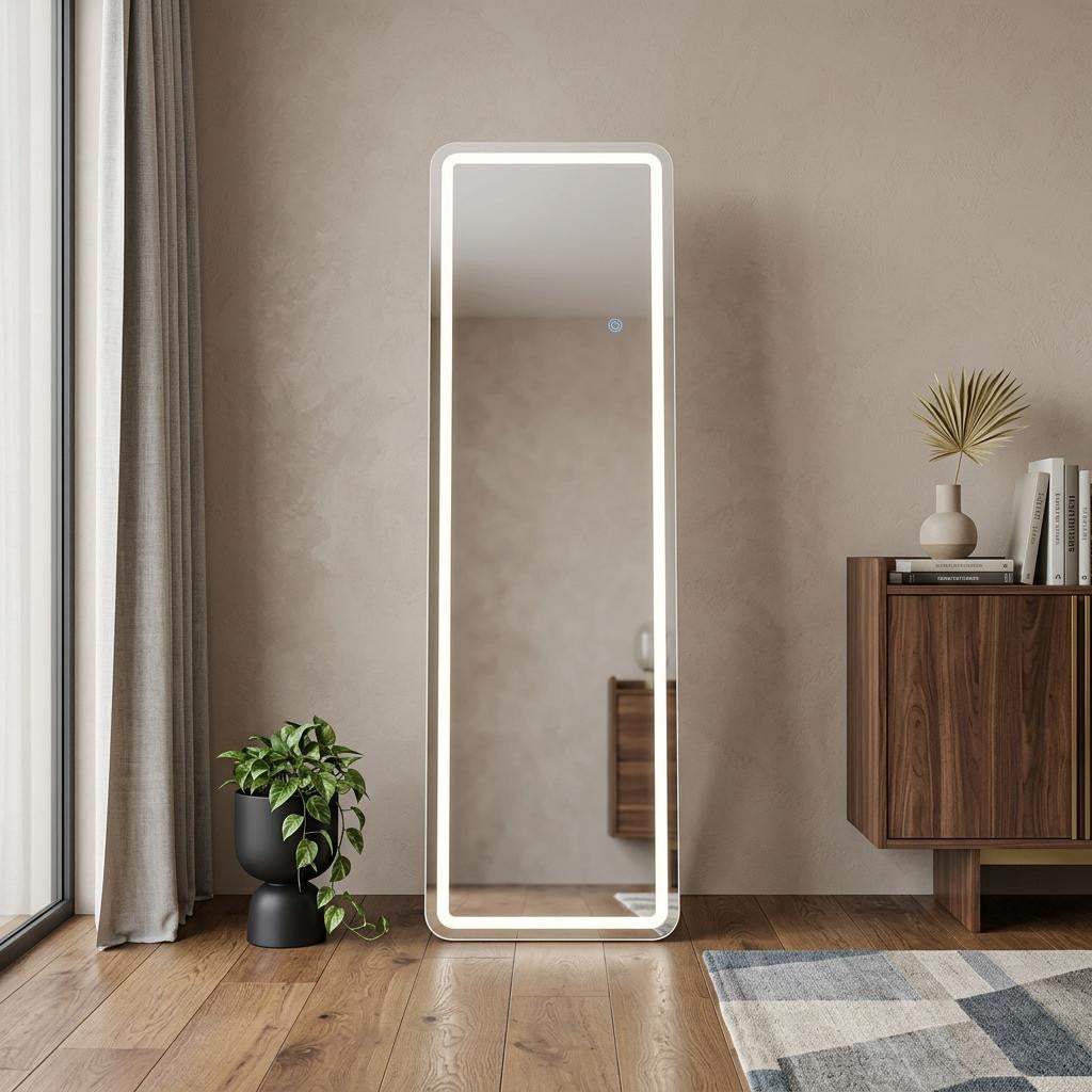 64" Silver Lighted Freestanding And Wall Mounted Framed Full Length Mirror - HomeRoots - Flyclothing LLC