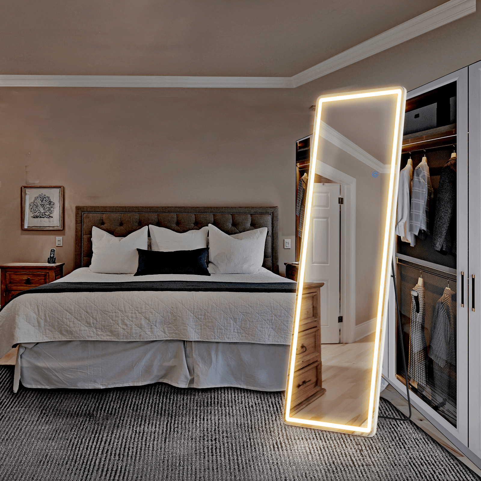 64" Silver Lighted Freestanding And Wall Mounted Framed Full Length Mirror - HomeRoots - Flyclothing LLC