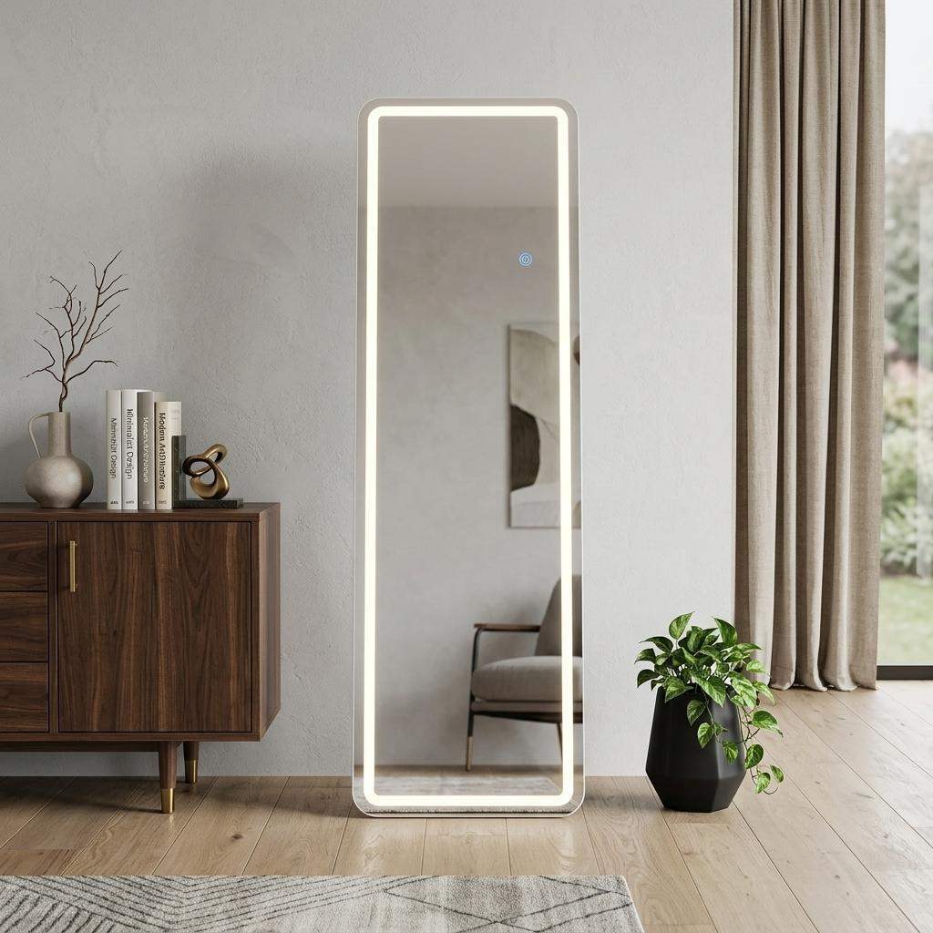 64" Lighted Wall Mount Leaning Or Freestanding Frameless Full Length Mirror - HomeRoots - Flyclothing LLC
