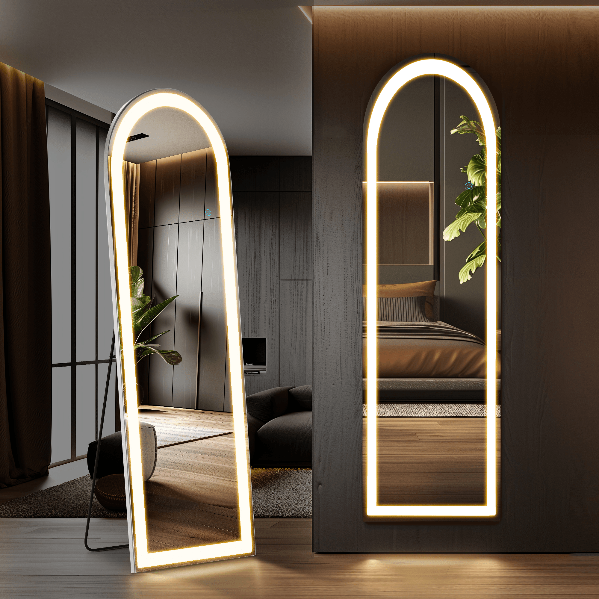 60" Silver Arch Lighted Freestanding And Wall Mounted Framed Full Length Mirror - HomeRoots - Flyclothing LLC