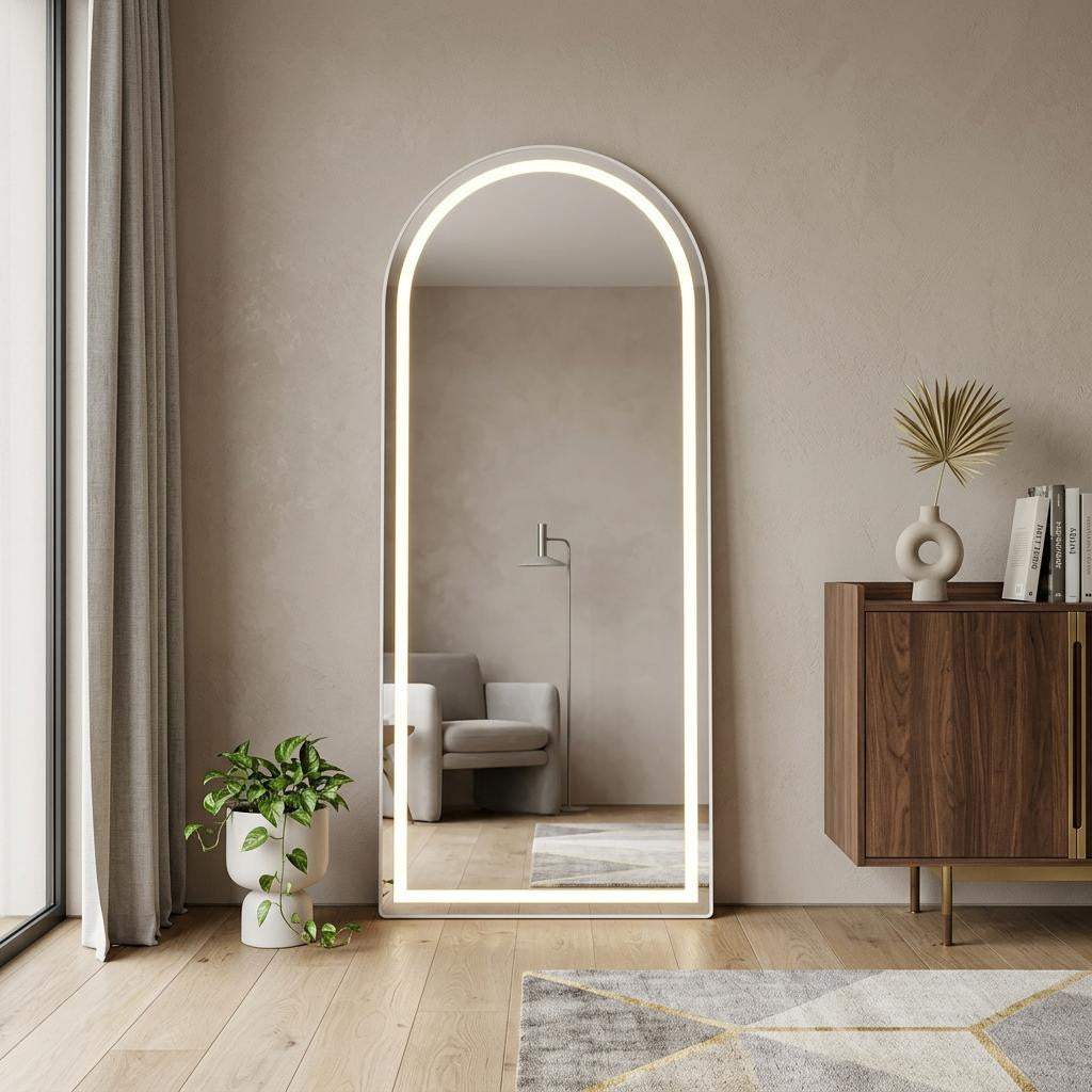 70" Silver Arch Lighted Freestanding And Wall Mounted Framed Full Length Mirror - HomeRoots - Flyclothing LLC