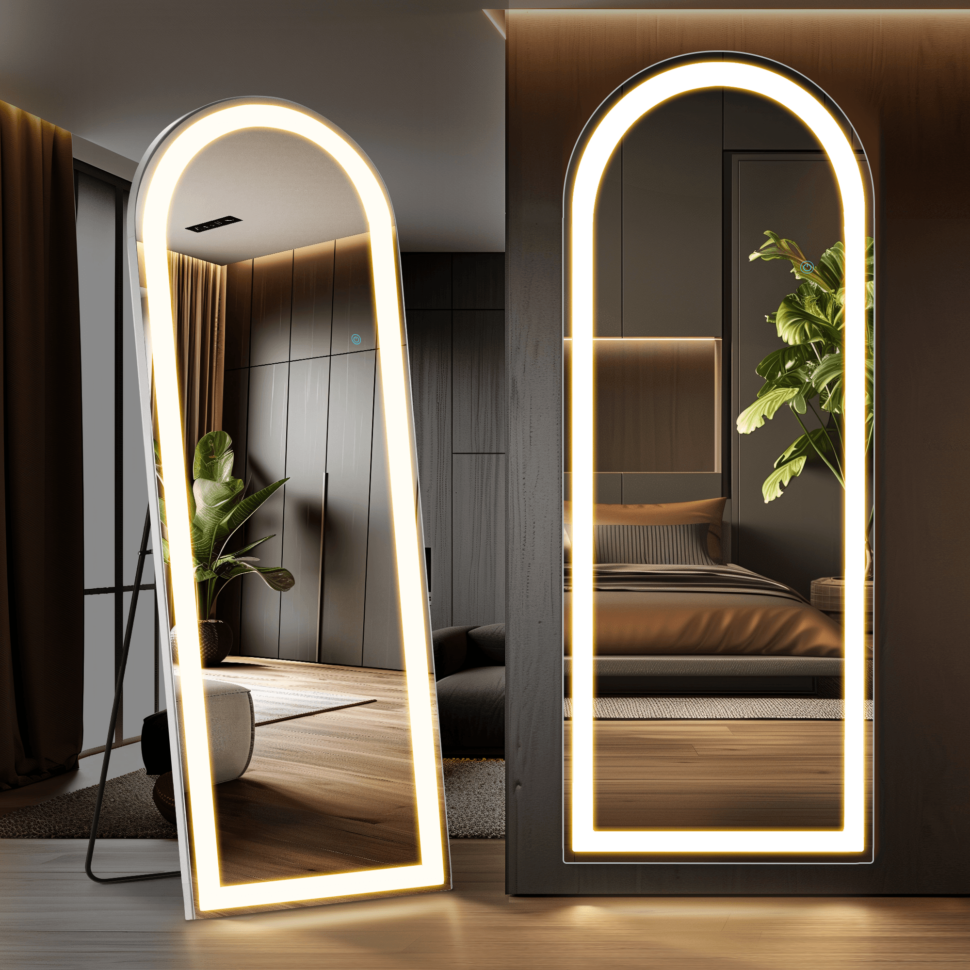 70" Silver Arch Lighted Freestanding And Wall Mounted Framed Full Length Mirror - HomeRoots - Flyclothing LLC