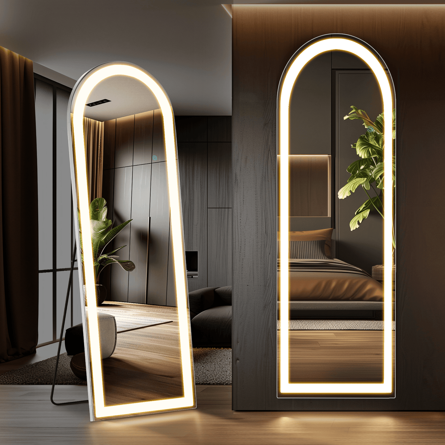 63" Silver Arch Lighted Freestanding And Wall Mounted Framed Full Length Mirror - HomeRoots - Flyclothing LLC