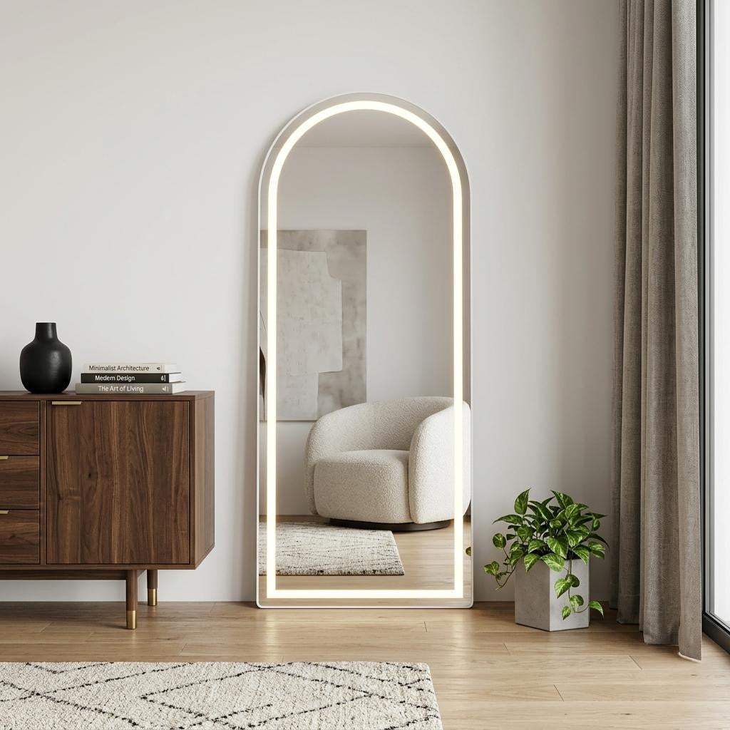 63" Silver Arch Lighted Freestanding And Wall Mounted Framed Full Length Mirror - HomeRoots - Flyclothing LLC