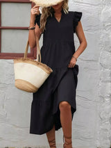 Ruffle Sleeve Tiered Midi Dress - Trendsi - Flyclothing LLC