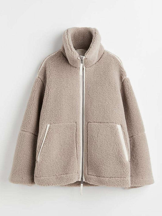 Zip Up Turtleneck Long Sleeve Plush Jacket - Trendsi - Flyclothing LLC