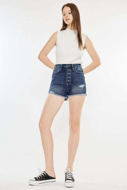 Kancan Raw Hem Button Fly Denim Shorts - Trendsi - Flyclothing LLC