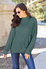 Basic Bae Full Size Ribbed Exposed Seam Mock Neck Knit Top - ShopBasicbae - Flyclothing LLC