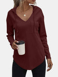 Drawstring Waffle Knit Long Sleeve Hooded Top - Trendsi - Flyclothing LLC