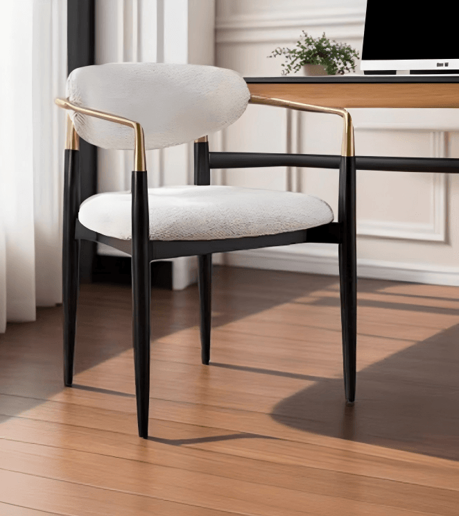 Beige and Black Faux Linen Dining Arm Chair - HomeRoots - Flyclothing LLC