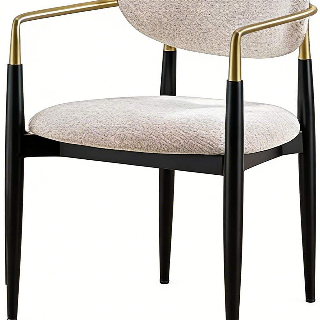 Beige and Black Faux Linen Dining Arm Chair - HomeRoots - Flyclothing LLC