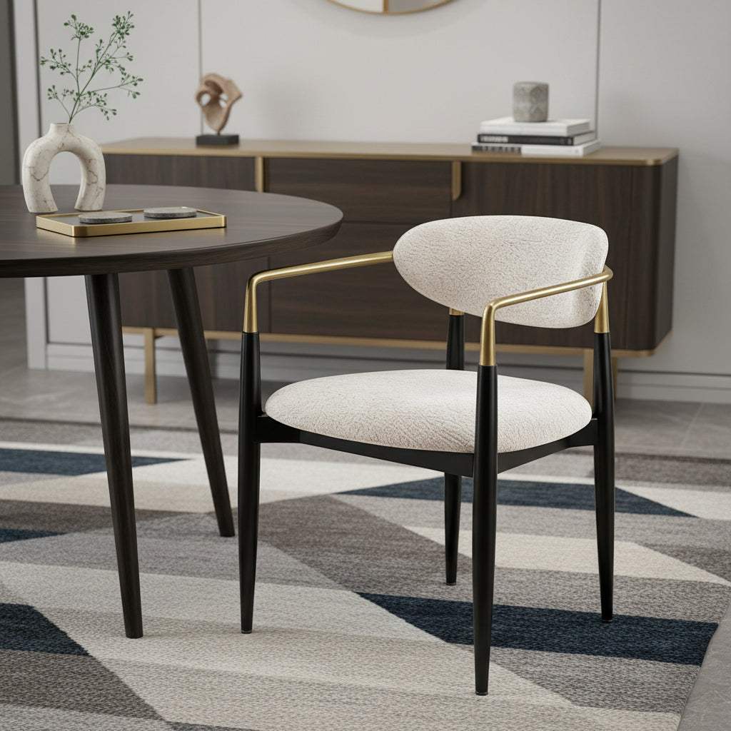 Beige and Black Faux Linen Dining Arm Chair - HomeRoots - Flyclothing LLC
