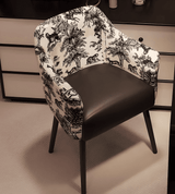 Black and White Faux Leather And Velvet Toile Print Dining Arm Chair - HomeRoots - Flyclothing LLC