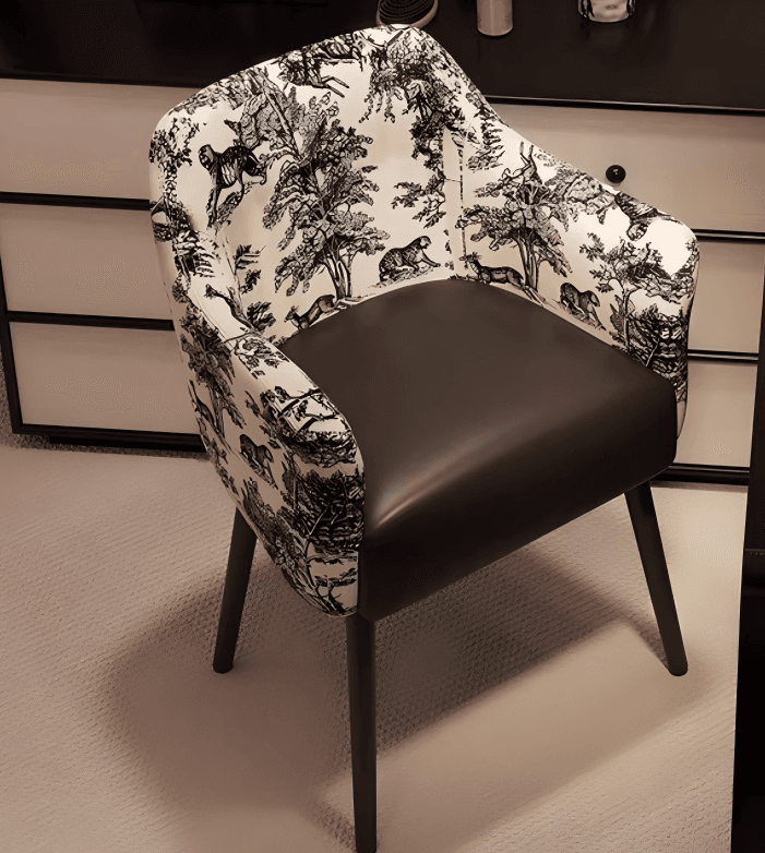 Black and White Faux Leather And Velvet Toile Print Dining Arm Chair - HomeRoots - Flyclothing LLC