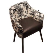 Black and White Faux Leather And Velvet Toile Print Dining Arm Chair - HomeRoots - Flyclothing LLC