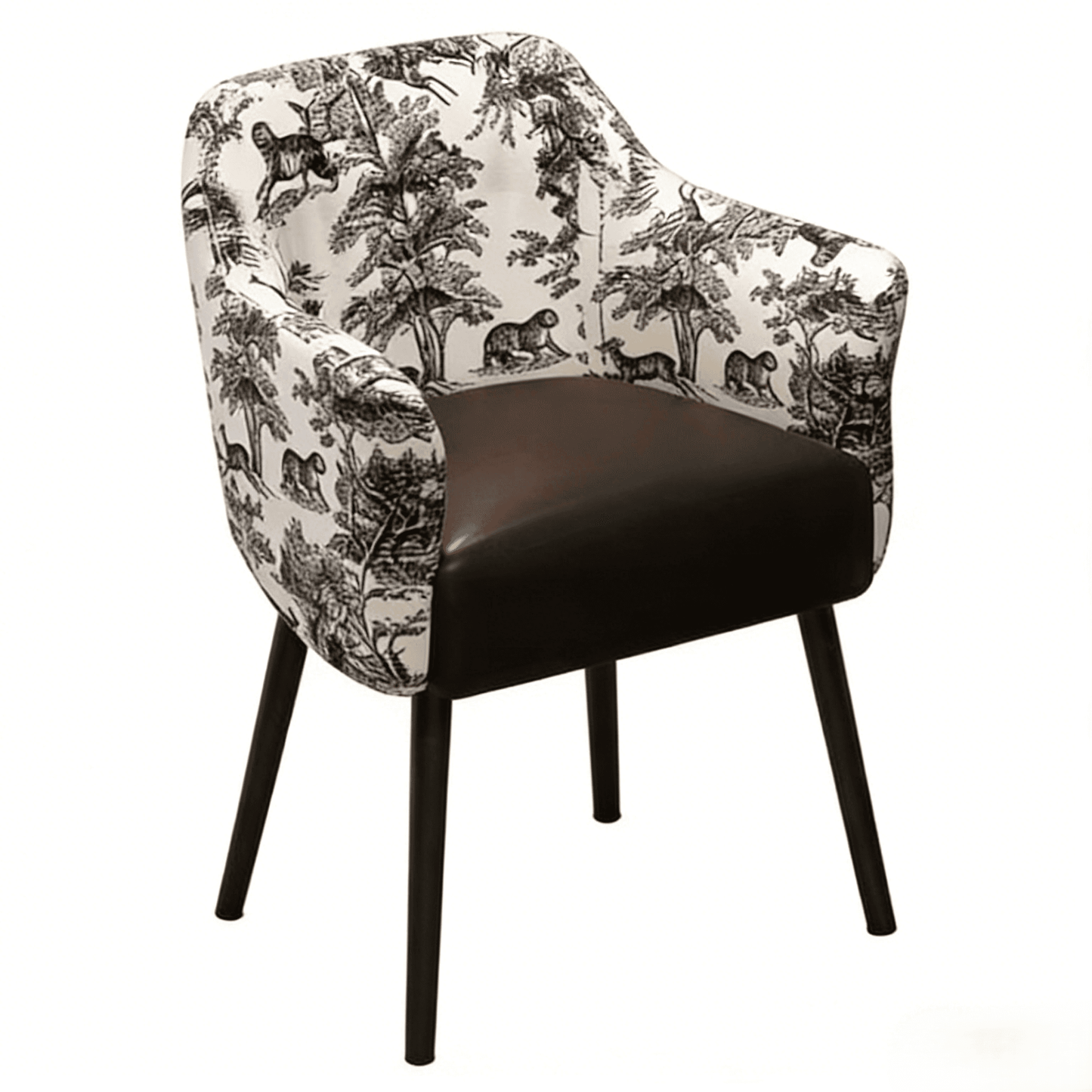 Black and White Faux Leather And Velvet Toile Print Dining Arm Chair - HomeRoots - Flyclothing LLC