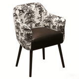 Black and White Faux Leather And Velvet Toile Print Dining Arm Chair - HomeRoots - Flyclothing LLC