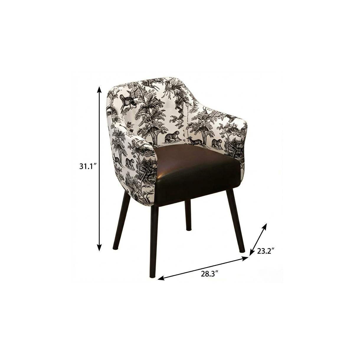 Black and White Faux Leather And Velvet Toile Print Dining Arm Chair - HomeRoots - Flyclothing LLC