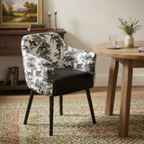 Black and White Faux Leather And Velvet Toile Print Dining Arm Chair - HomeRoots - Flyclothing LLC