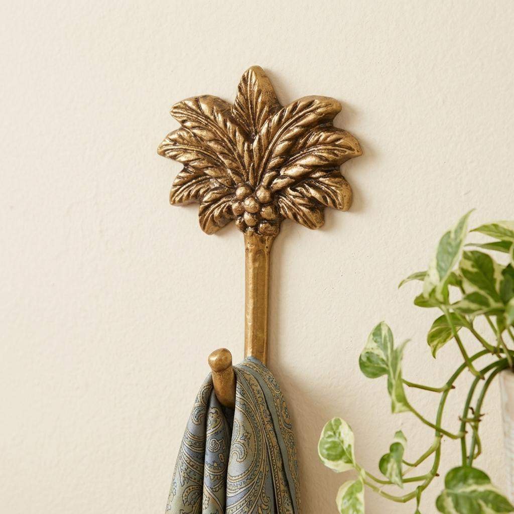 4" Antiqued Gold Cast Iron Palm Tree Wall Hook - HomeRoots - Flyclothing LLC
