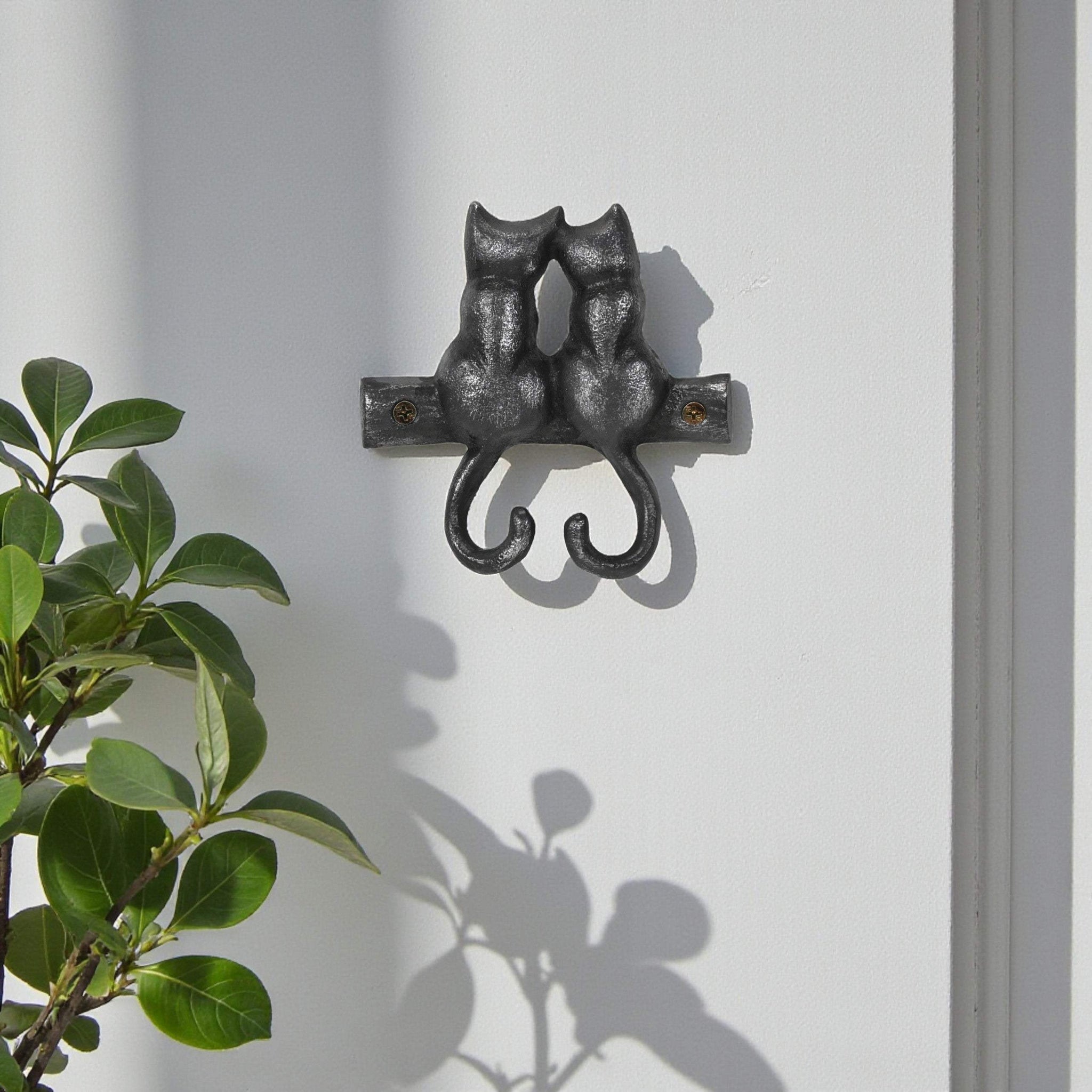 Two Hook 5" Black Cast Iron Cats Wall Hook - HomeRoots - Flyclothing LLC