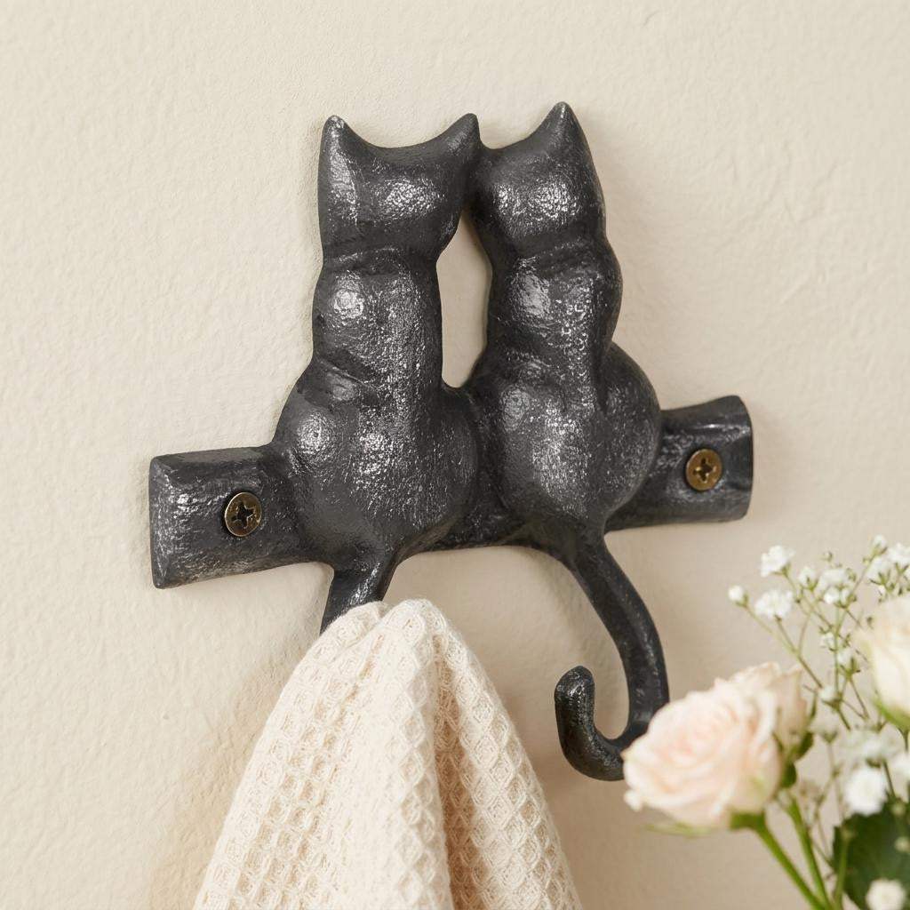 Two Hook 5" Black Cast Iron Cats Wall Hook - HomeRoots - Flyclothing LLC