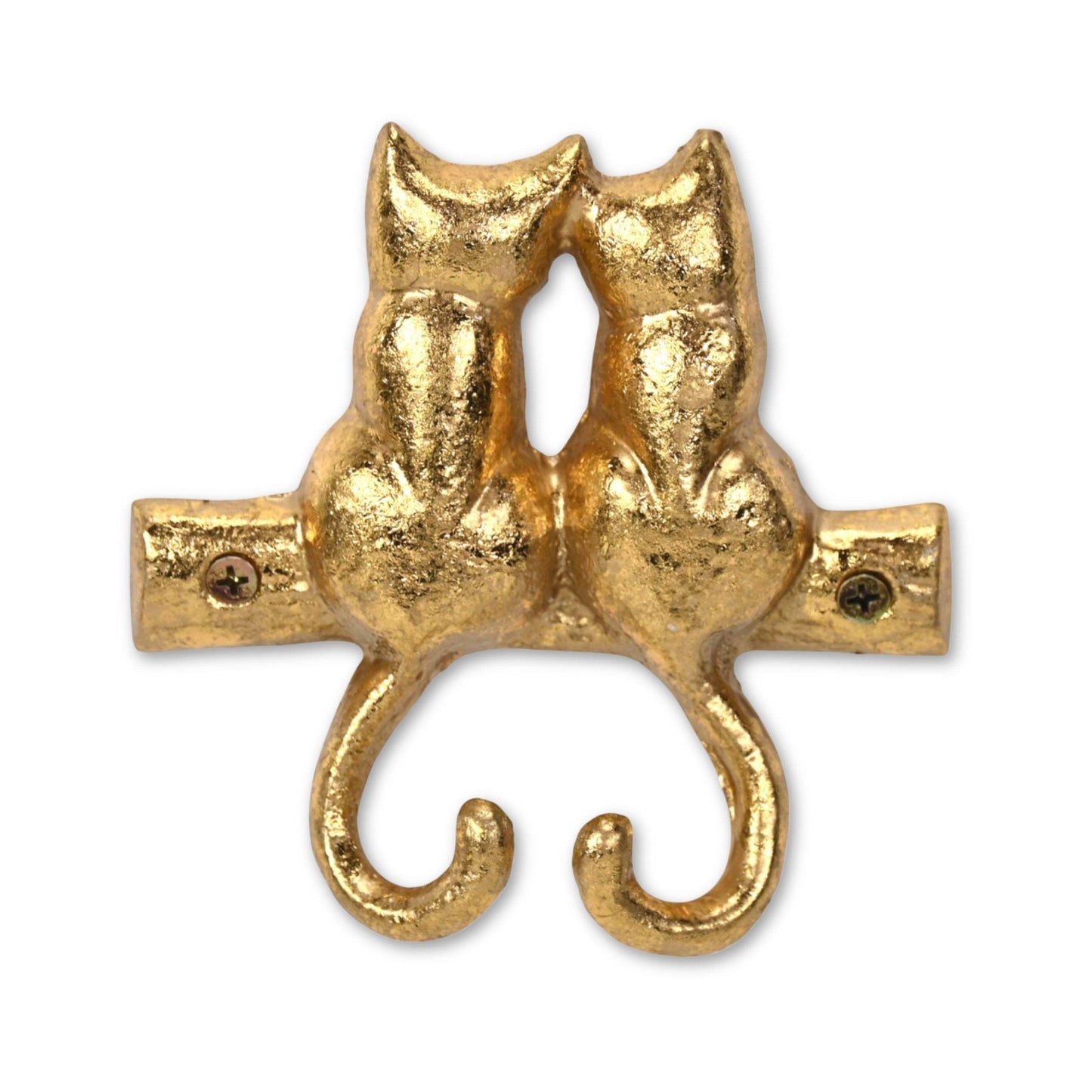 Two Hook 5" Gold Cast Iron Cats Wall Hooks - HomeRoots - Flyclothing LLC