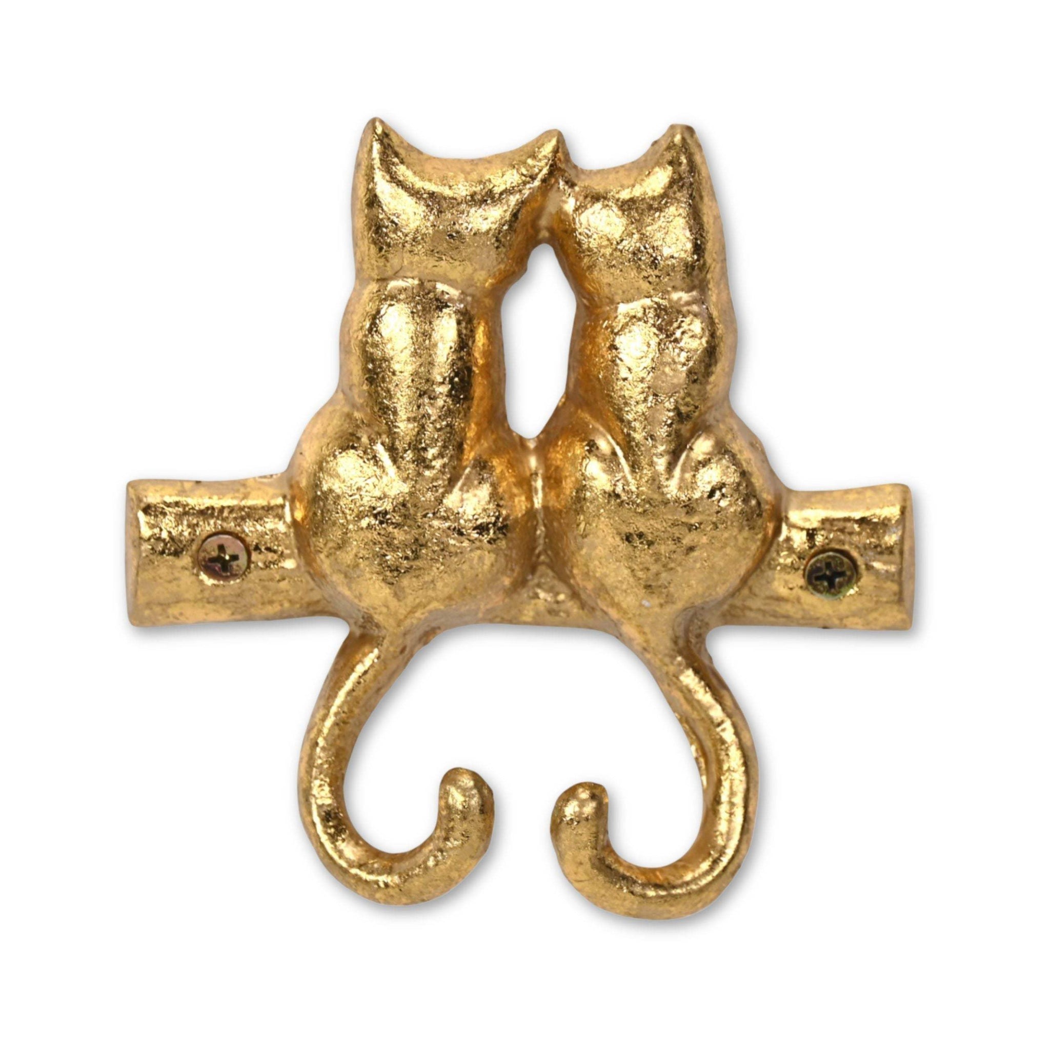 Two Hook 5" Gold Cast Iron Cats Wall Hooks - HomeRoots - Flyclothing LLC