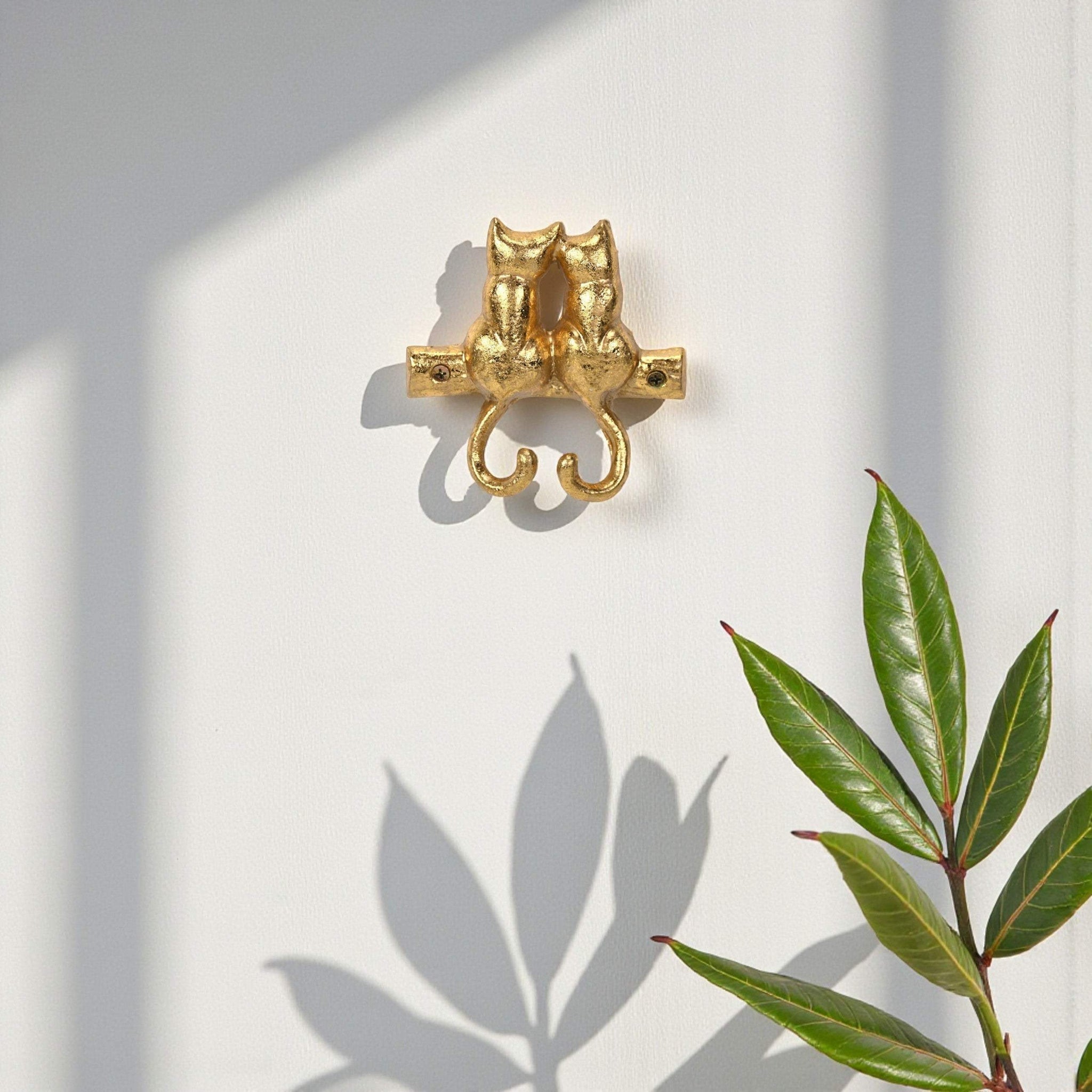 Two Hook 5" Gold Cast Iron Cats Wall Hooks - HomeRoots - Flyclothing LLC