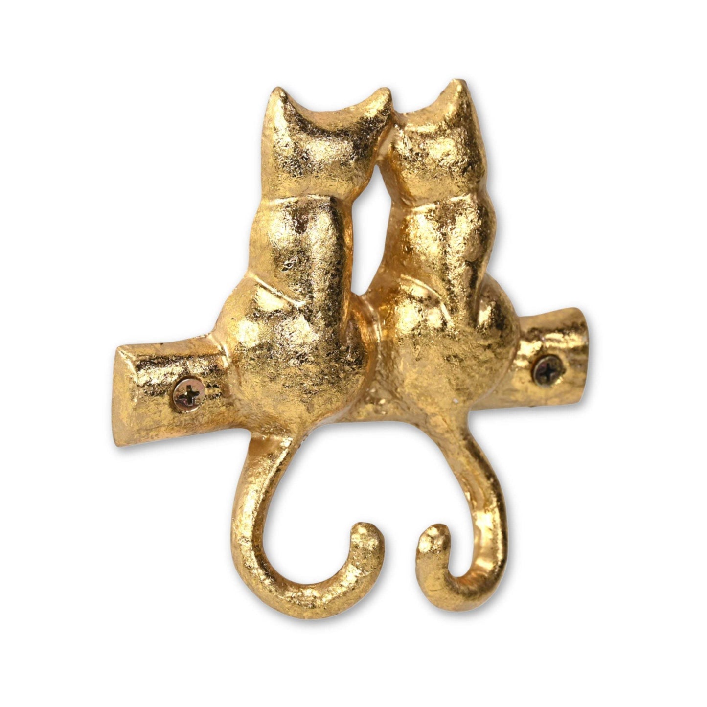 Two Hook 5" Gold Cast Iron Cats Wall Hooks - HomeRoots - Flyclothing LLC
