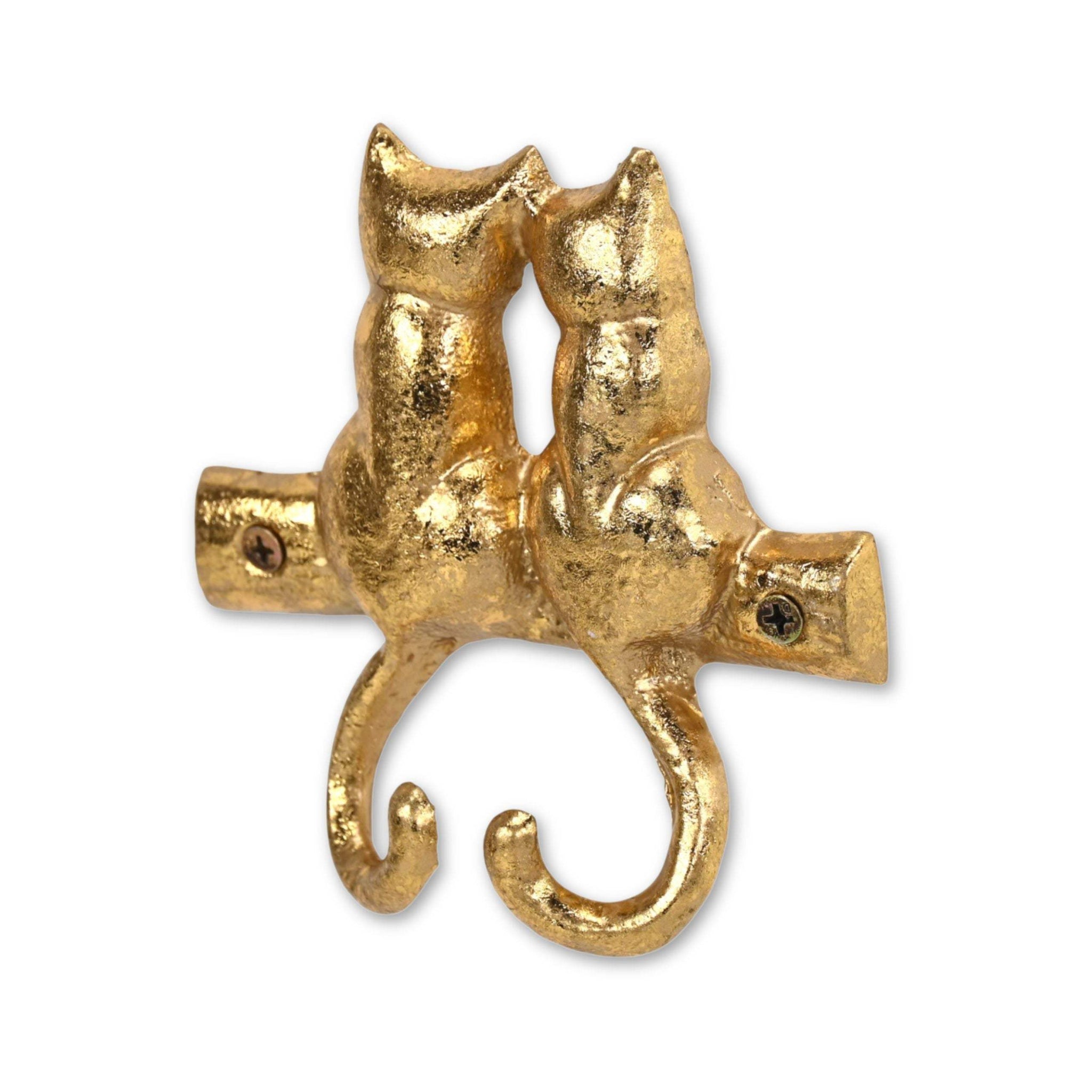 Two Hook 5" Gold Cast Iron Cats Wall Hooks - HomeRoots - Flyclothing LLC