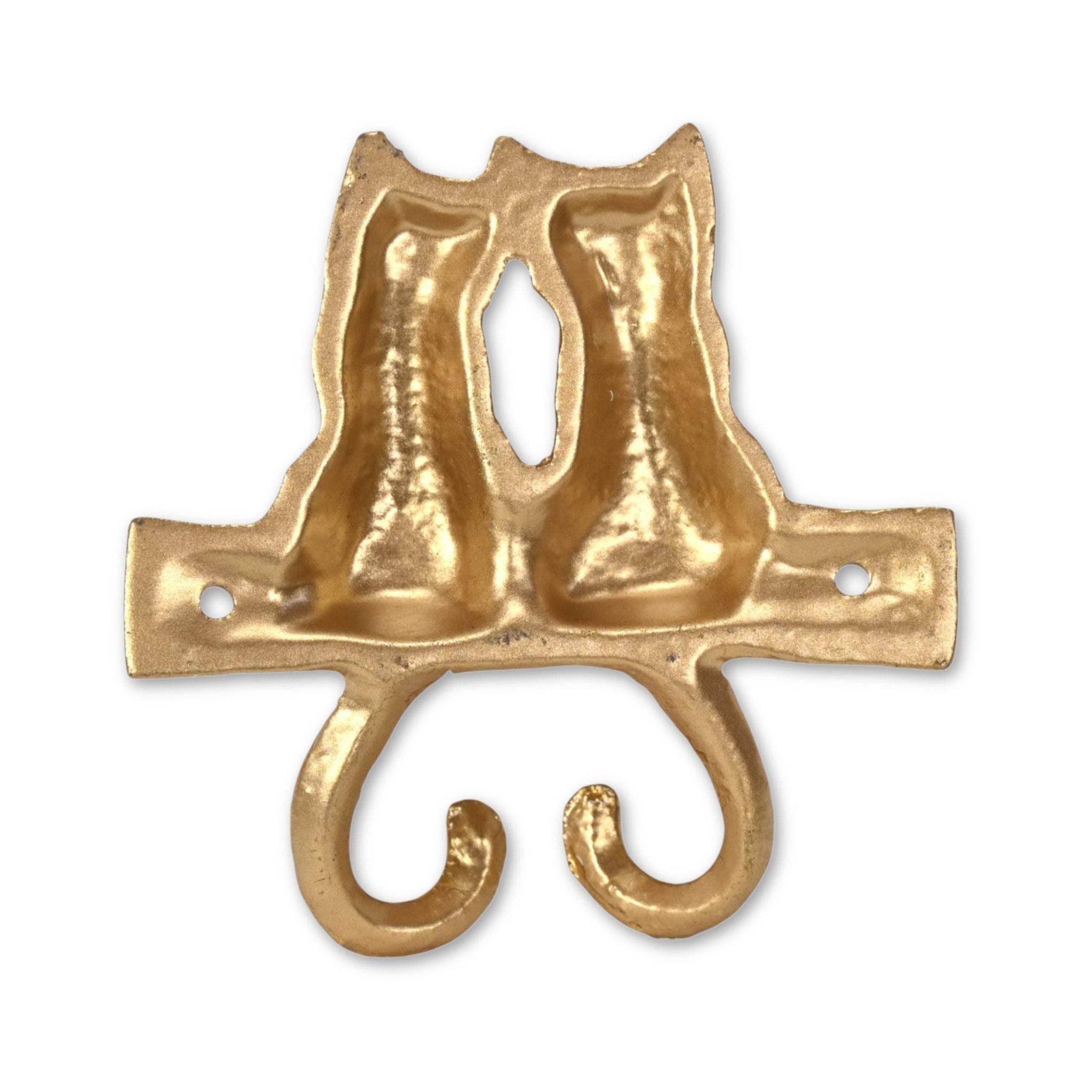 Two Hook 5" Gold Cast Iron Cats Wall Hooks - HomeRoots - Flyclothing LLC