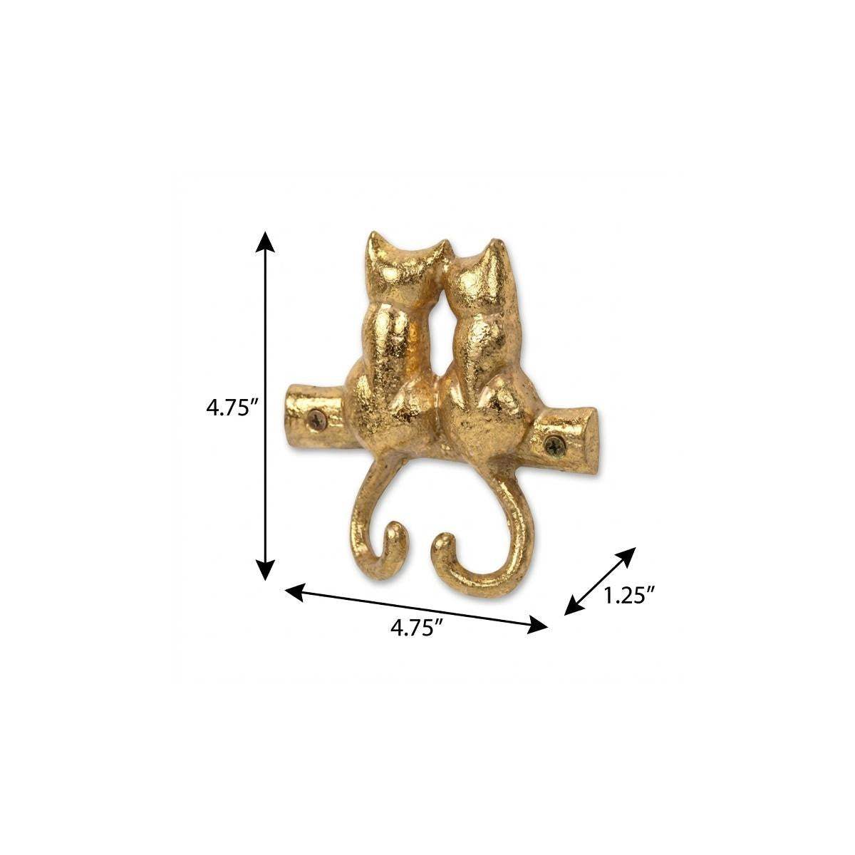 Two Hook 5" Gold Cast Iron Cats Wall Hooks - HomeRoots - Flyclothing LLC