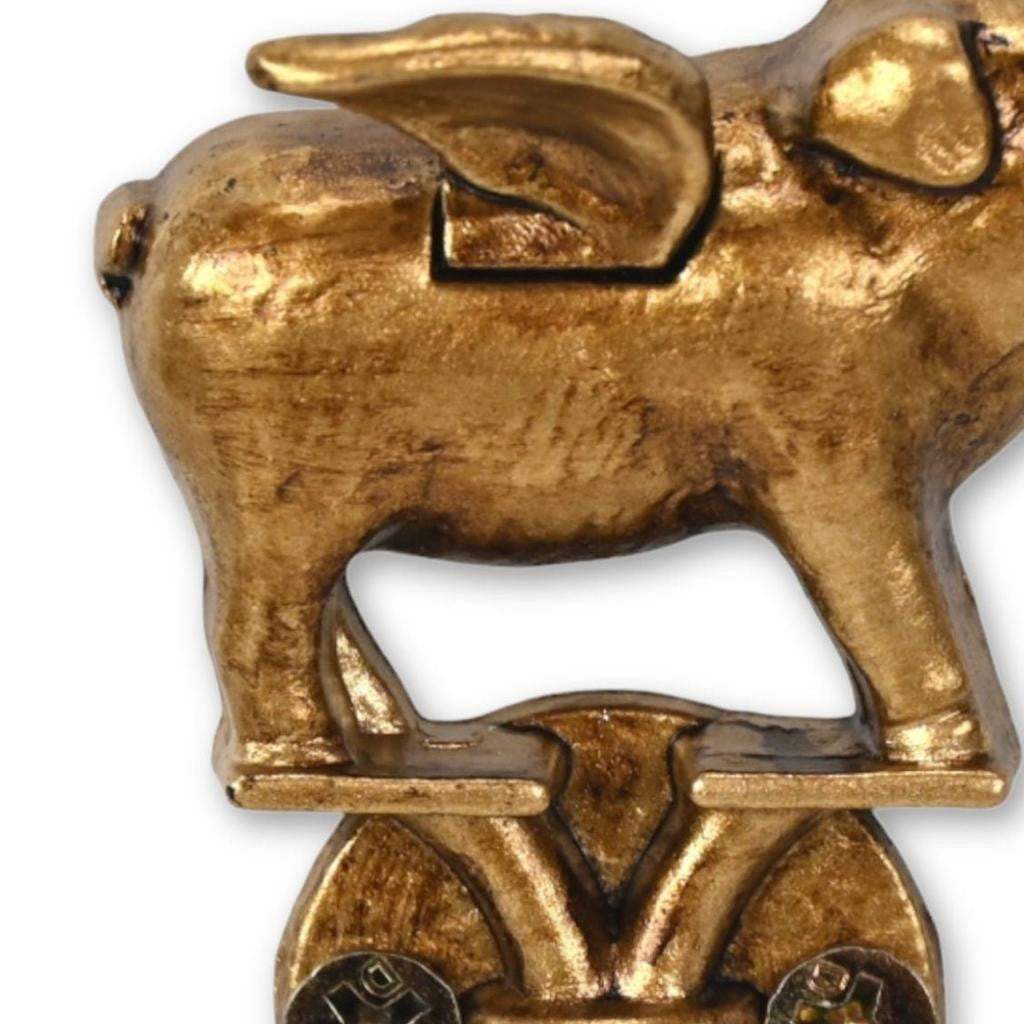 Two Hook 2" Antiqued Gold Cast Iron Pig Wall Hooks - HomeRoots - Flyclothing LLC