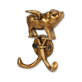 Two Hook 2" Antiqued Gold Cast Iron Pig Wall Hooks - HomeRoots - Flyclothing LLC