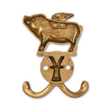 Two Hook 2" Antiqued Gold Cast Iron Pig Wall Hooks - HomeRoots - Flyclothing LLC