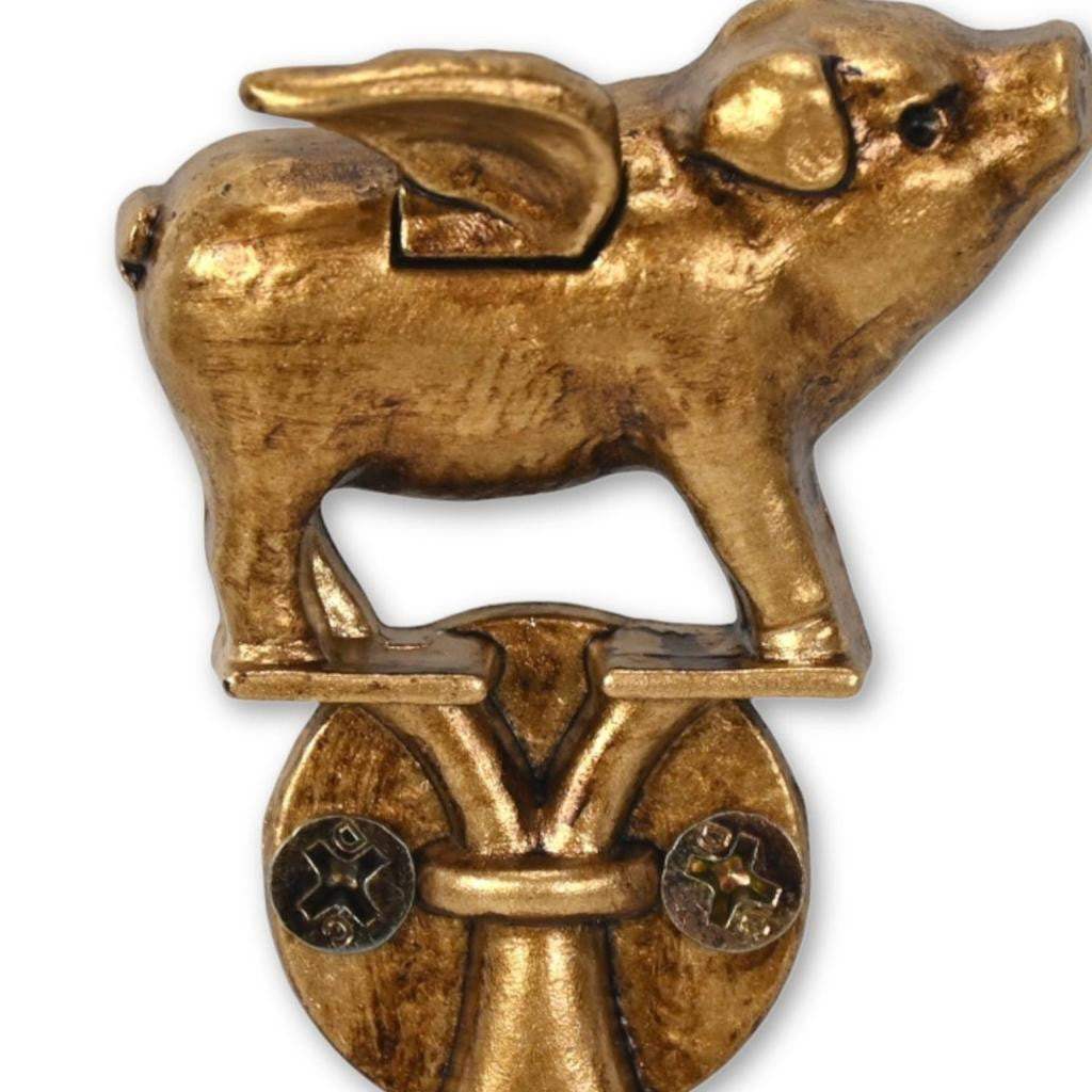 Two Hook 2" Antiqued Gold Cast Iron Pig Wall Hooks - HomeRoots - Flyclothing LLC