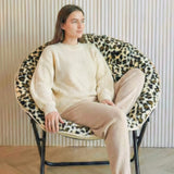 33" Beige Brown And Tufted Faux Fur and Metal Leopard Folding Lounge Chair - HomeRoots - Flyclothing LLC