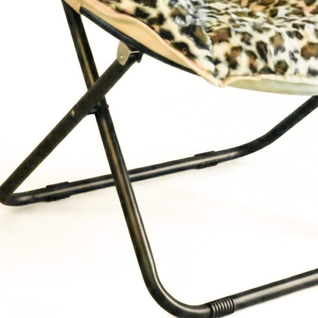 33" Beige Brown And Tufted Faux Fur and Metal Leopard Folding Lounge Chair - HomeRoots - Flyclothing LLC