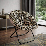 33" Beige Brown And Tufted Faux Fur and Metal Leopard Folding Lounge Chair - HomeRoots - Flyclothing LLC