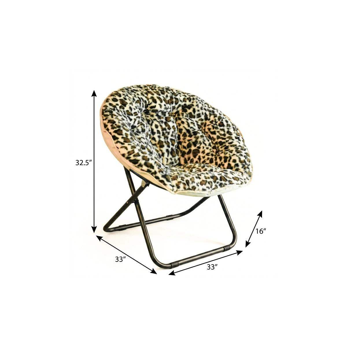 33" Beige Brown And Tufted Faux Fur and Metal Leopard Folding Lounge Chair - HomeRoots - Flyclothing LLC