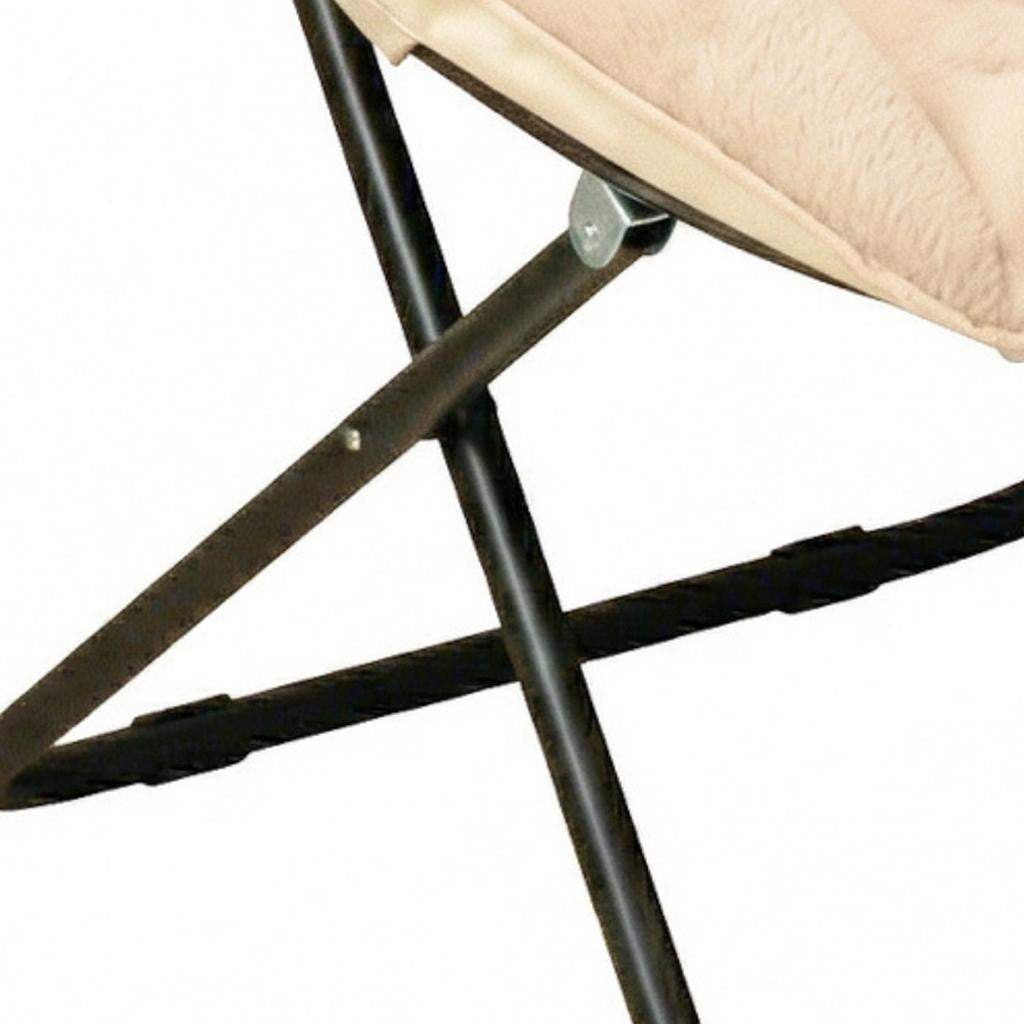33" Champagne and Black Tufted Faux Fur and Metal Folding Lounge Chair - HomeRoots - Flyclothing LLC