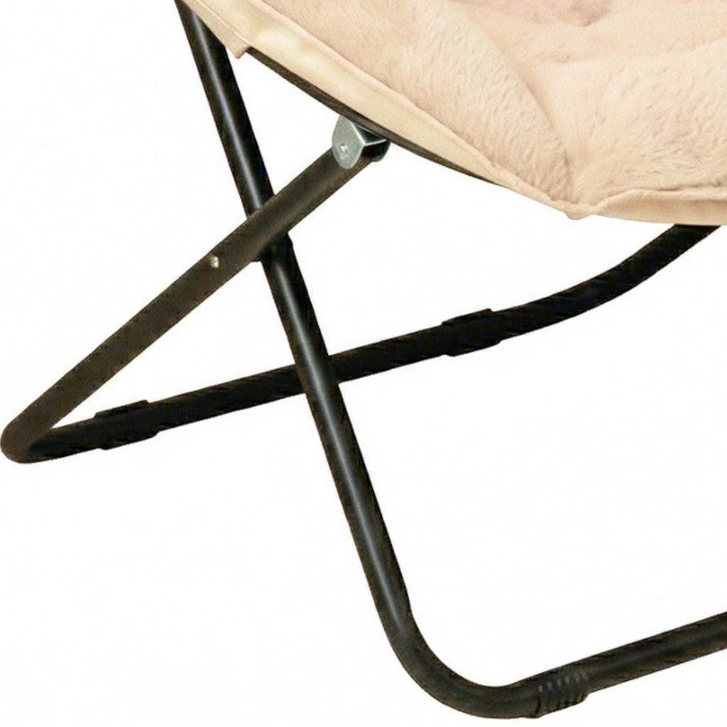 33" Champagne and Black Tufted Faux Fur and Metal Folding Lounge Chair - HomeRoots - Flyclothing LLC